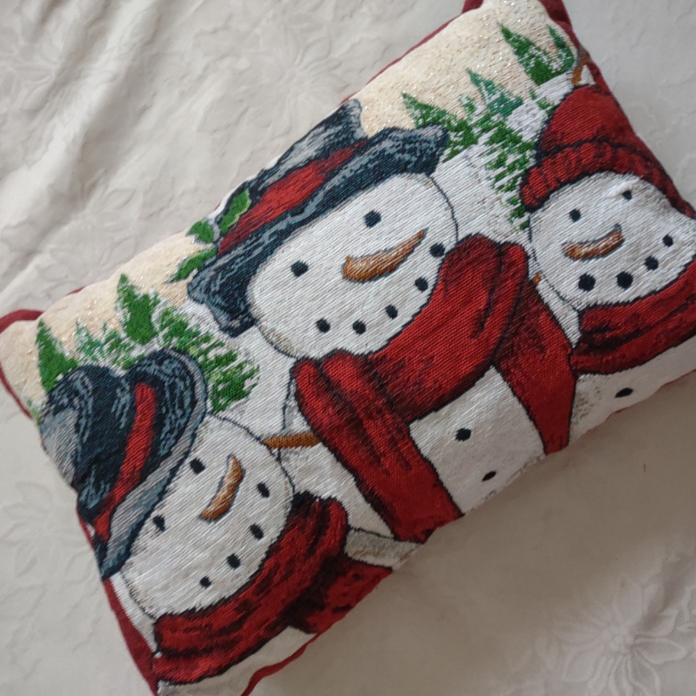 St Nicholas snowmen tapestry holiday throw pillow Lumbar